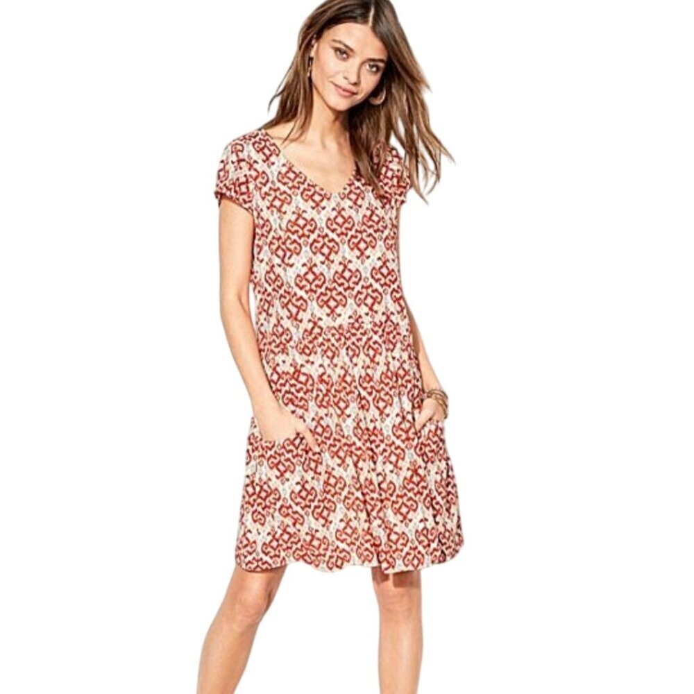 Garnet Hill Summer Day Dress V Neck Pockets Cap Sleeve Eyecat Size 8